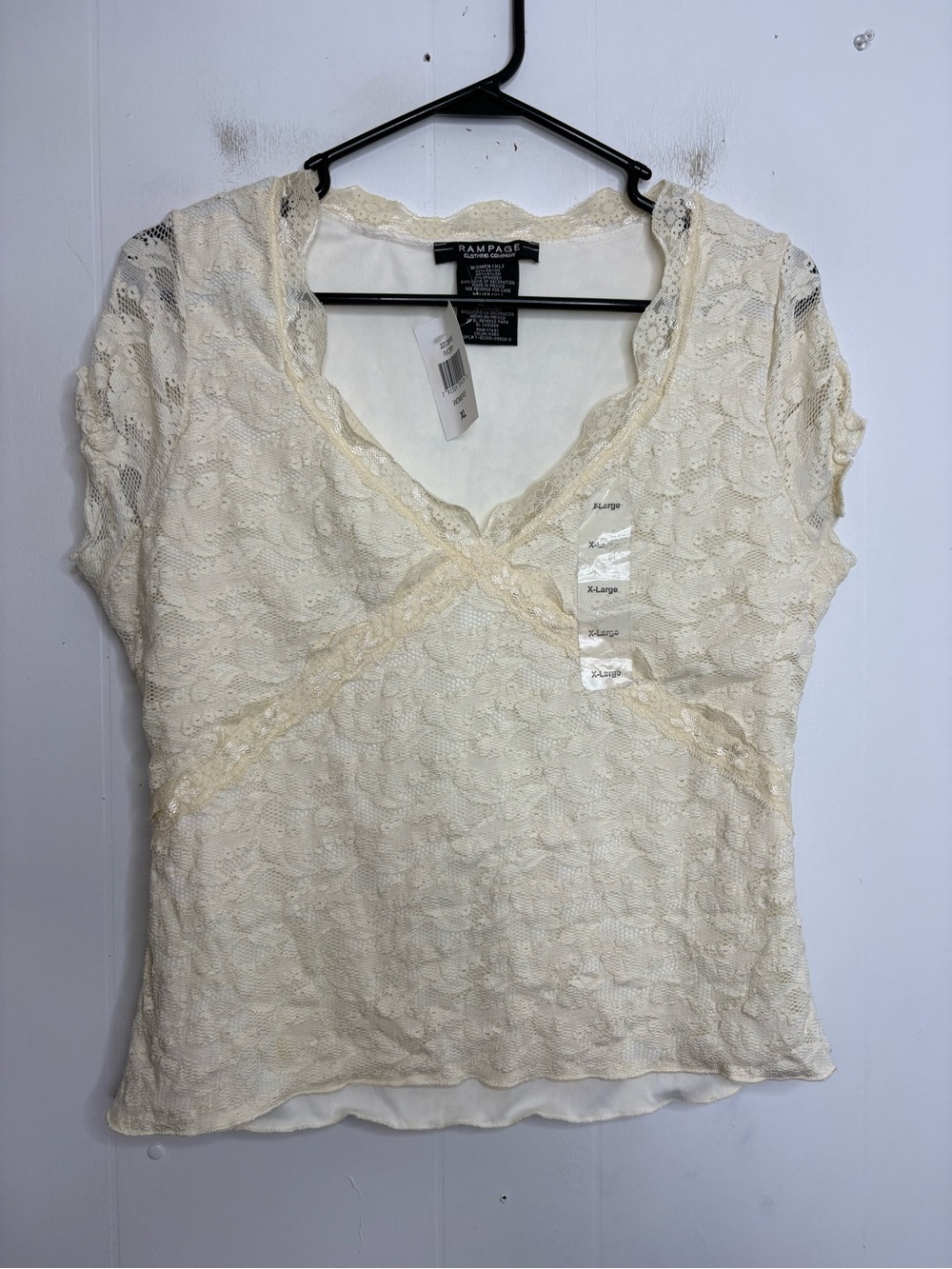 Rampage Top Womens Extra Large Babydoll Cream Lace Fitted Deadstock Y2K New